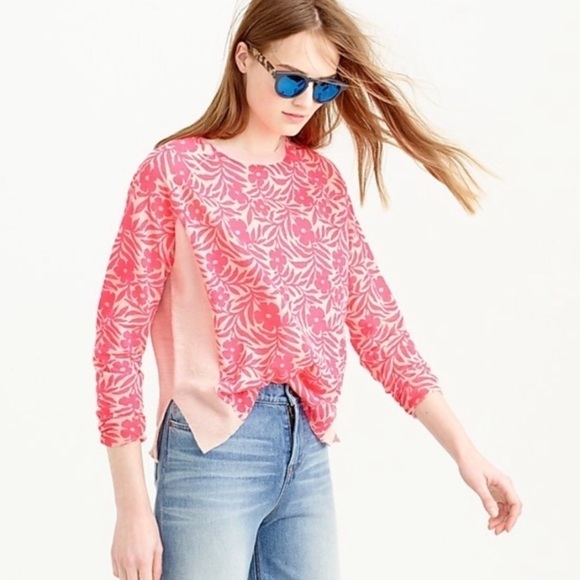 J.CREW Lightweight Spring Summer Sweater Pink Floral XXS - Picture 1 of 6